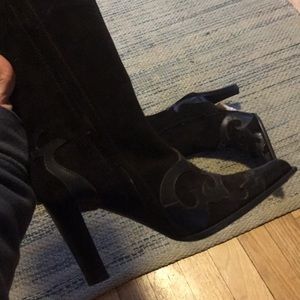 Size 37 suede and leader detailing knee high boots